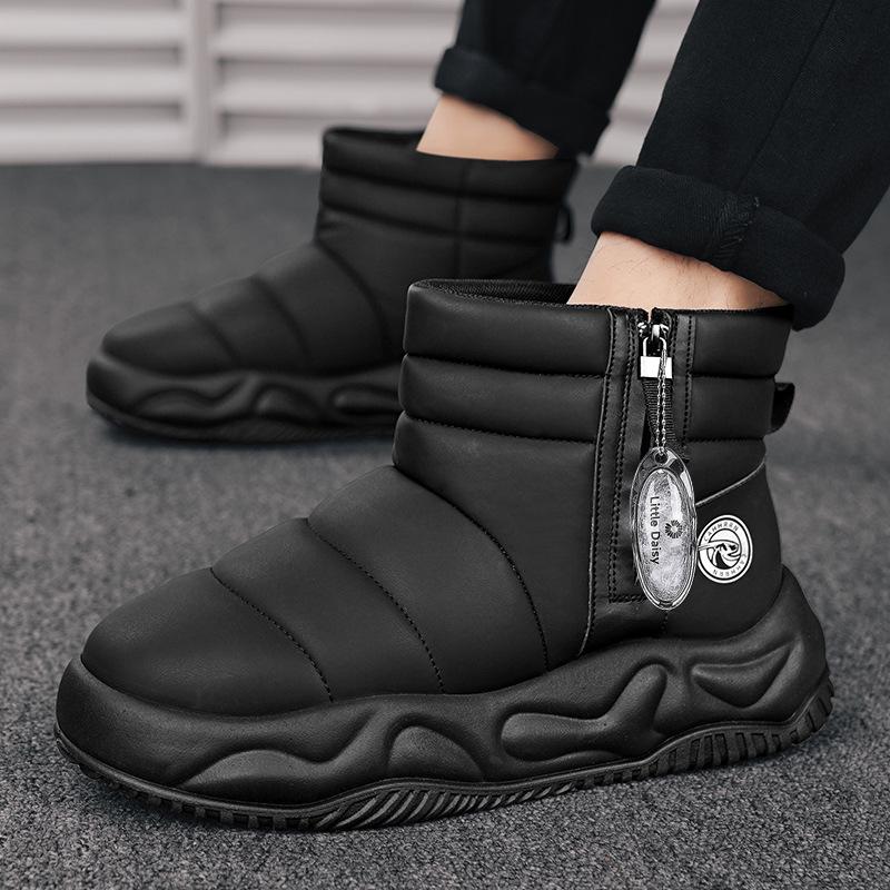 

Men Snow Boots 2026 Winter New Plush Thicken Outdoor Non Slip Cotton Shoes Fashion Side Zipper Trendy Height Increase Warm Shoes 39