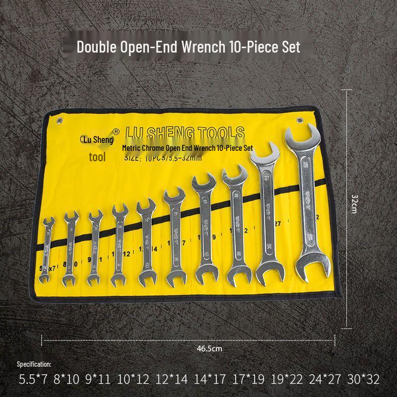 14-Piece Plum Blossom Open-End Double Wrench Set with Hanging Bag