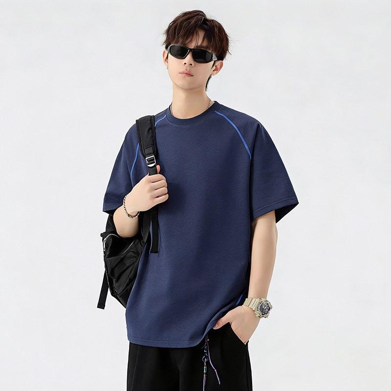 Men Raglan Sleeve Contrast Stitch T Shirt Short Sleeve Crew Neck Oversized Casual Top for Men