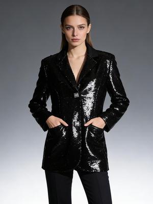European Style Women's Sequin Patchwork Suit Jacket, Spring 2026 Fashion Trend