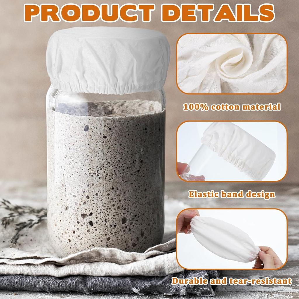 4 Pack Sourdough Jar Cover, Reble Sourdough Starter Jar Cover Cloth Fits Jars 3-4 Inch Cotton Bread Fermentation Container Tops Elastic Breathable