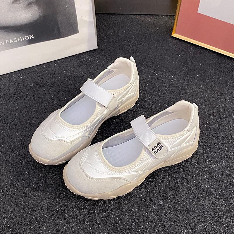 2025 Summer New Korean Version Round Head Little White Board Shoes Women's Velcro Casual Sports Lightweight Mary Jane Single Shoes