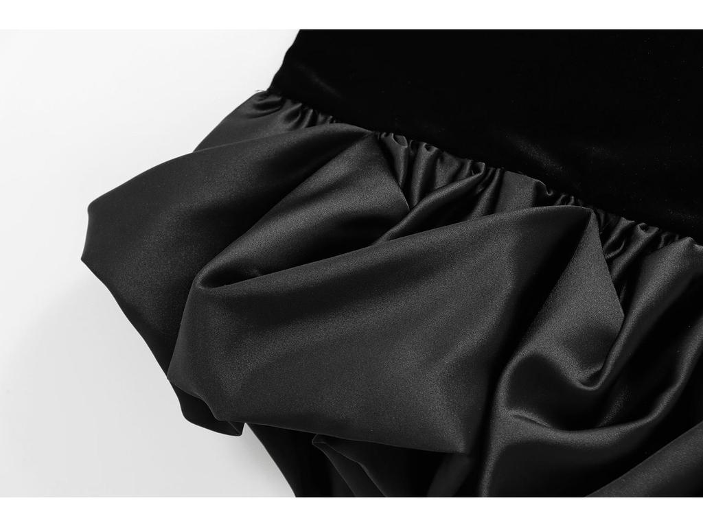 Winter Velvet Strapless Short Dress with Puffy Skirt