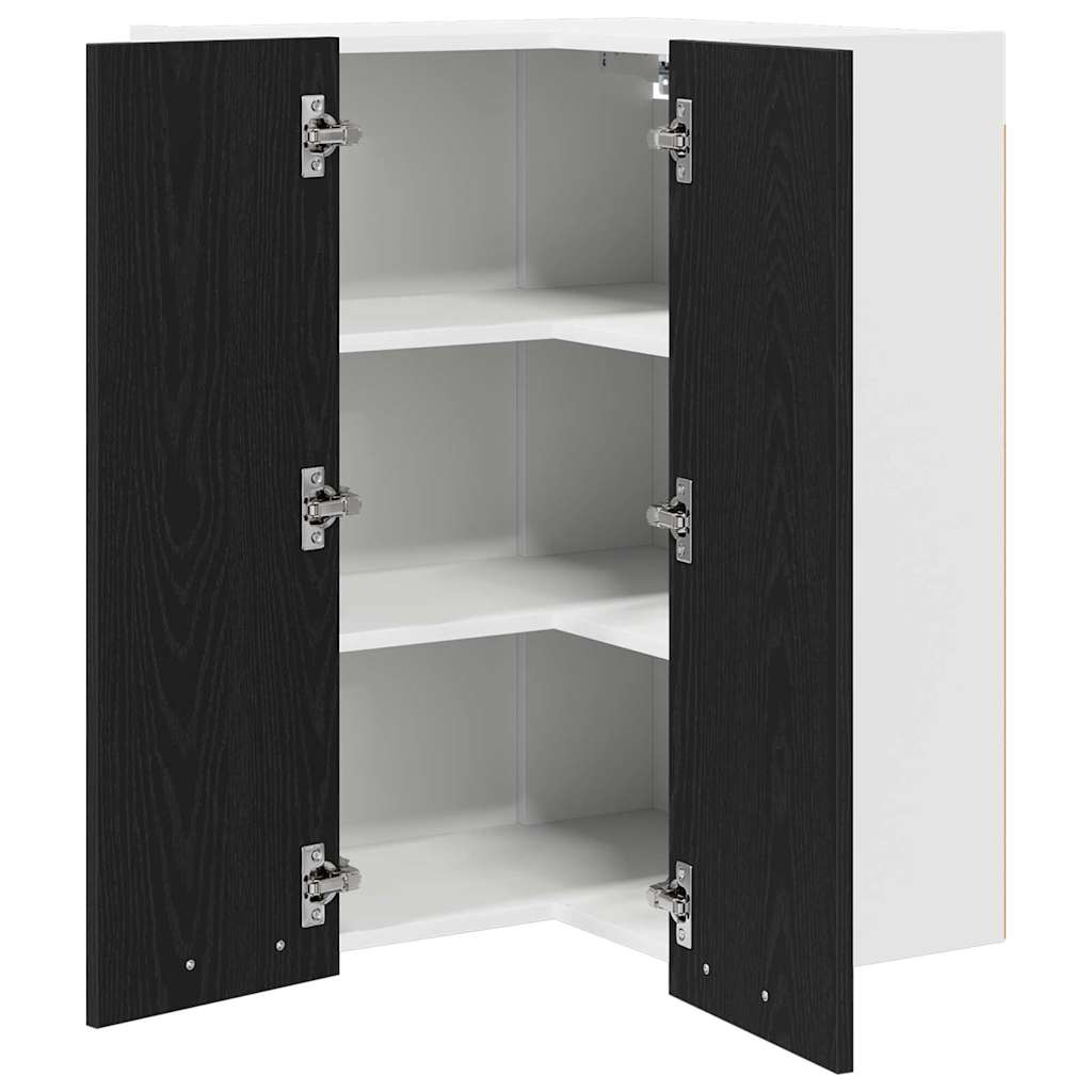 Hanging Corner Cabinet in Black Oak and White 57 x 57 x 80 cm