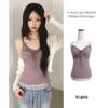 The Pink Lennon Slim Fit V Neck Lace Shirring Ribbon Tank