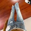 Women's Light Wash Ripped Low Waist Stretch Micro Flare Jeans - Summer 2025 Edition