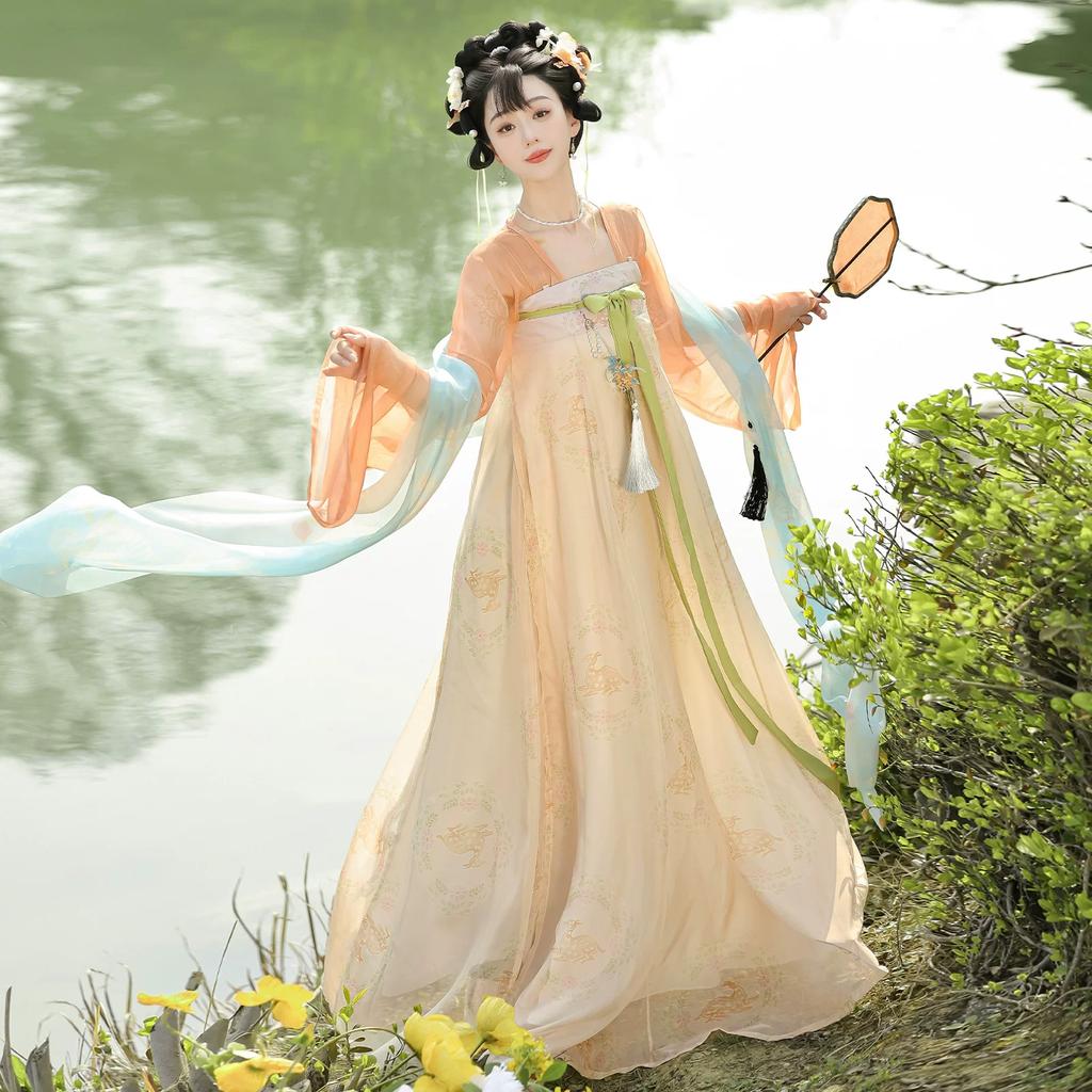 Chinese Original Tang Dynasty Hanfu, Elegant Flowy High Waist Ruqun Set for Women, Spring & Summer