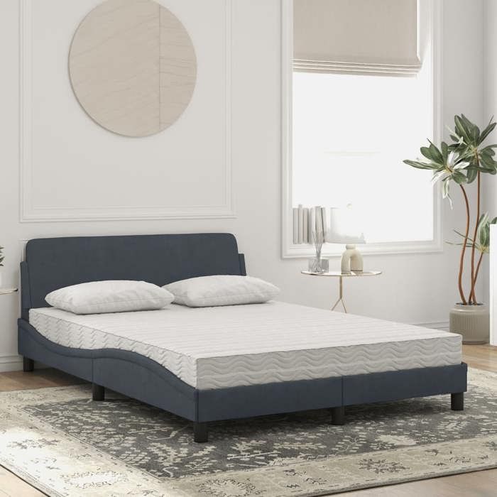 VidaXL Lit avec matelas gris foncé 140x200 cm velours 3208412