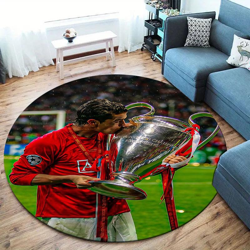Cristiano Ronaldo Round Area Rug,Carpet Rug for Living Room Bedroom Sofa Playroom Decor,Non-slip Floor Mat