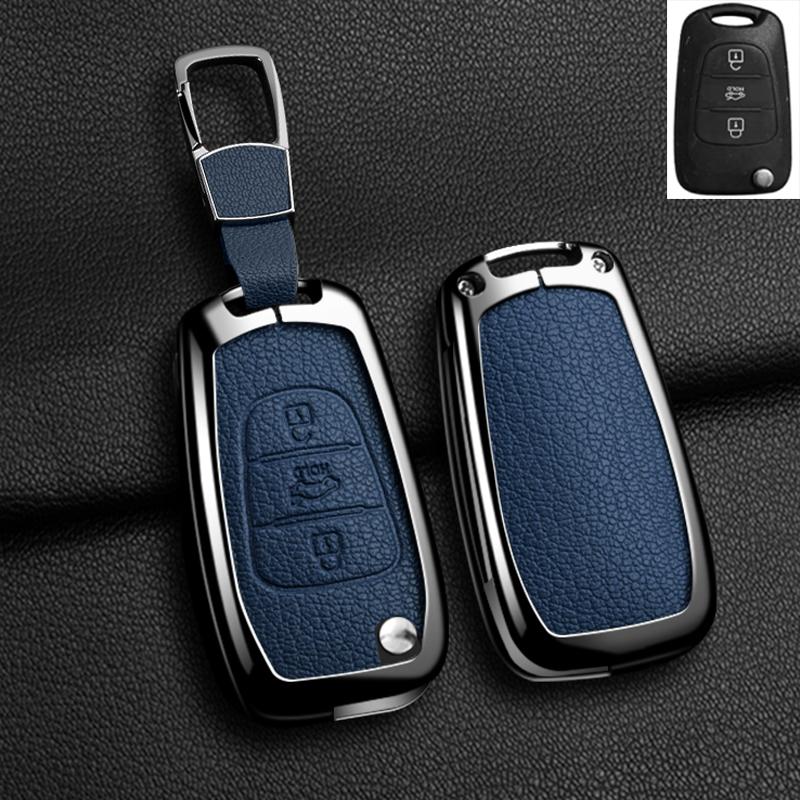 Interior Mouldings 2/3button Car Alloy Leather Key Case Cover For Kia K2 K5 Rio 3 Picanto Ceed Cerato Sportage For Hyundai i20 i