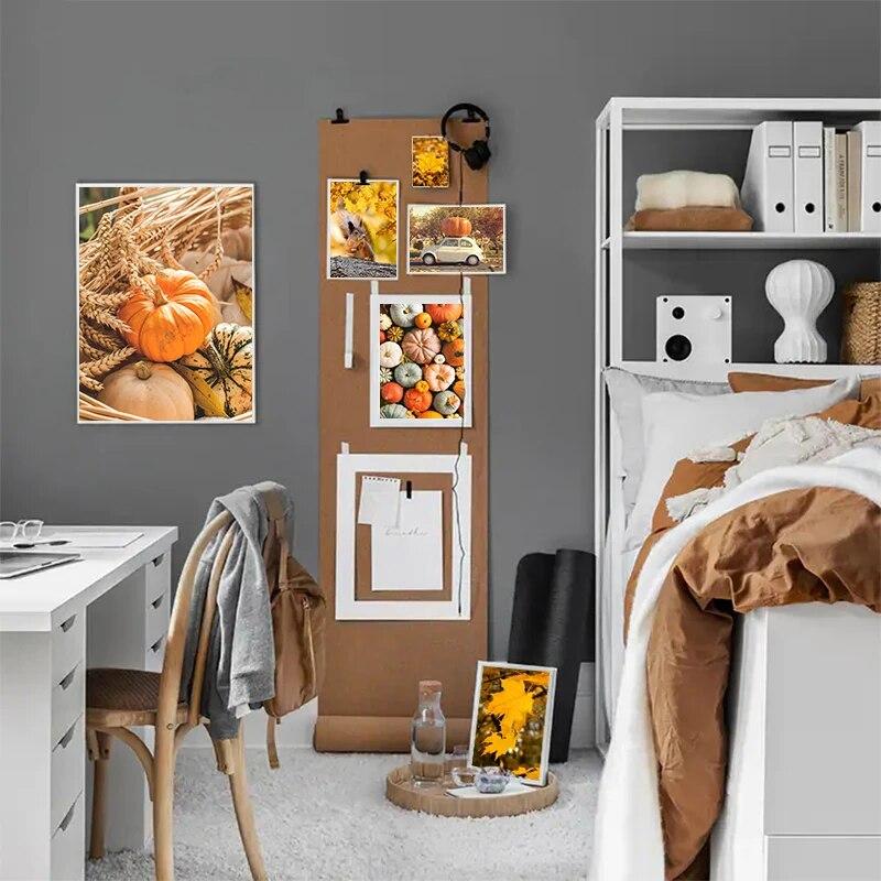 Autumn Scenery Canvas Poster Yellow Leaves Fall View Wall Art Print Pumpkin Painting Halloween Picture Living Room Home Decor
