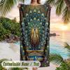 Peacock Art Nouveau 1 Theme Quick Dry Beach Towel Custom Name Text Print Large Sand Resistant Towel Beach Vacation