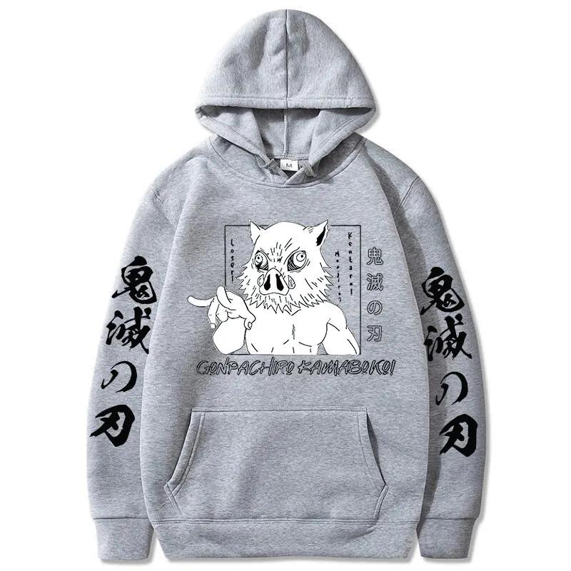 Demon Slayer Inosuke Hashibira Hoodies Anime Kimetsu No Yaiba Hooded Cute Kawaii Oversized Hoody Tops Men Women Sweatshirts
