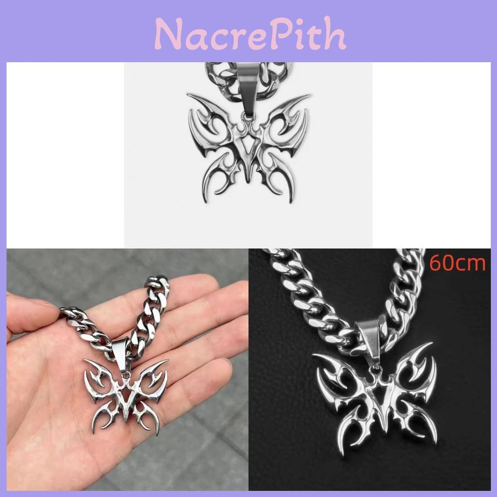 Dark Style Butterfly Pendant Necklace With Stainless Steel Chain For Girls And Night Events
