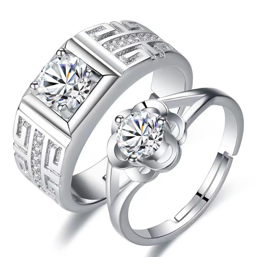 Korean Style Zircon Couple Rings: Elegant, Versatile, Adjustable Crown Design for Men and Women