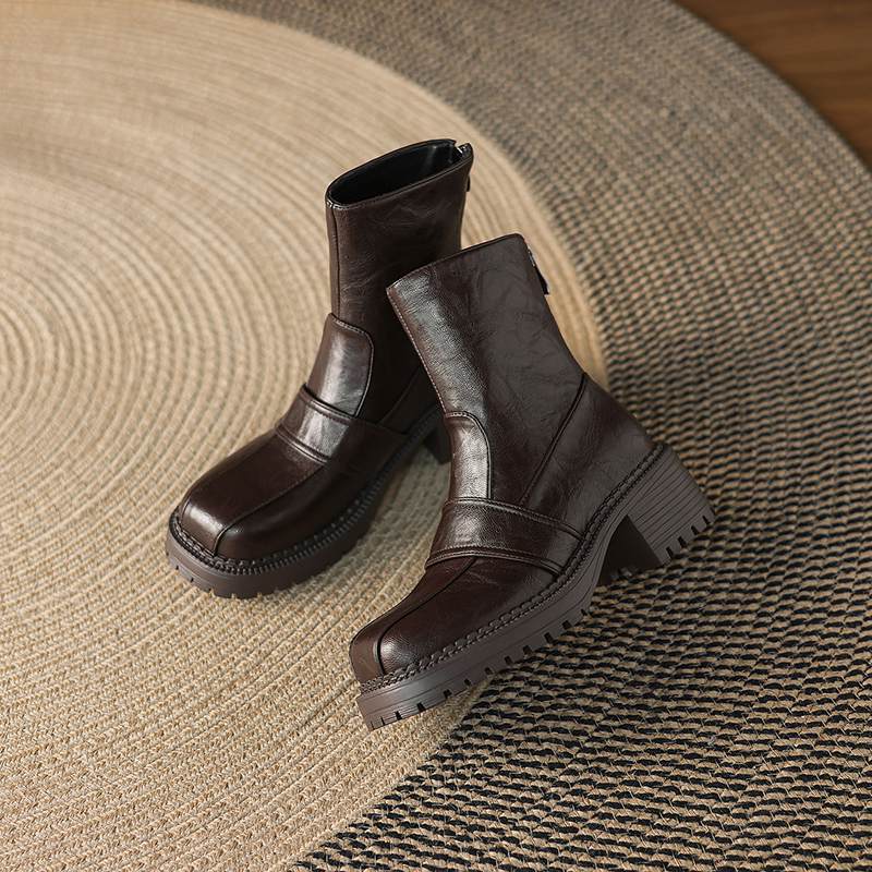 Krazing Pot Microfiber Winter Round Toe Modern Platform Size 33 Boots Size 43 Thick Bottom Zipper Women Ankle Boots