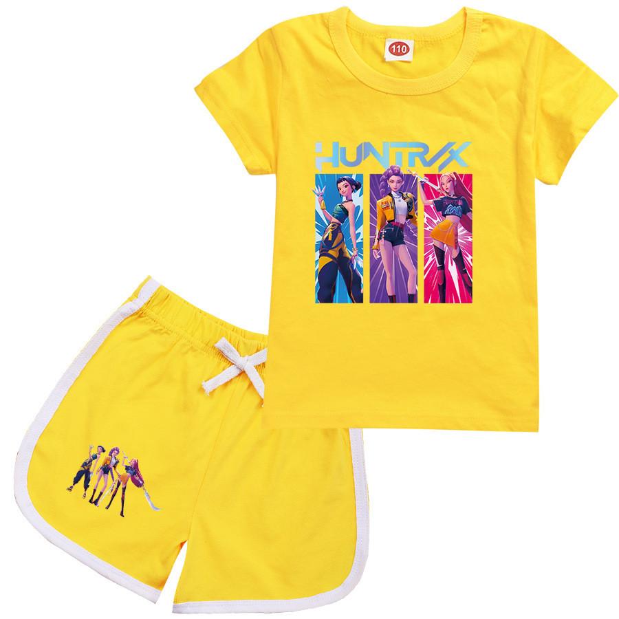 Kids Girls Anime Cartoon POP Singer Rumi Zoey Mira Printed Casual Short Sleeves T-Shirt Shorts Clothes Set