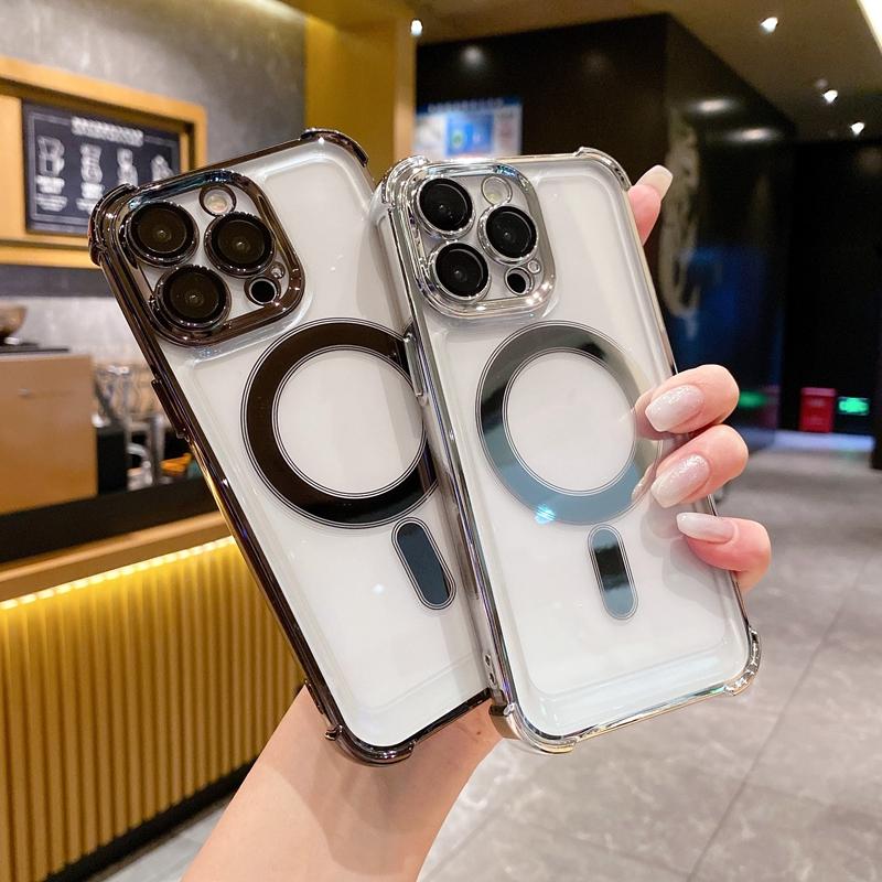 Luxuriöse, stoßfeste Panzerung für die kabellose Magsafe-Ladehülle für das iPhone 15 14 Plus 13 12 11 Pro Max, klare magnetische Abdeckung