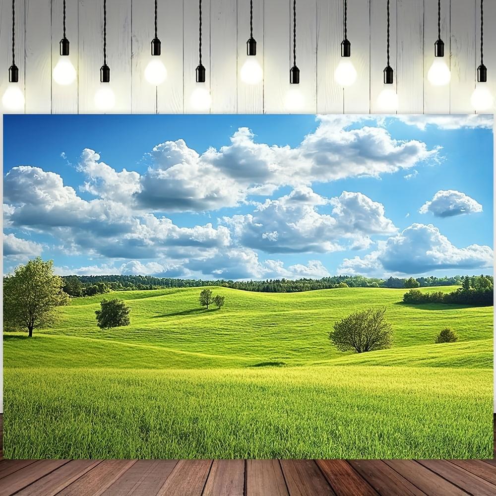 1 piece of Spring Green Hill and Grassland photography background cloth - Durable polyester landscape painting  vibrant trees 100x150cm
