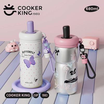 COOKER KING Termohrnek Vakuová termoska s brčkem Nerezová ocel Keramický vnitřek Izolovaný hrnek Kreslený cestovní hrnek Láhev na vodu
