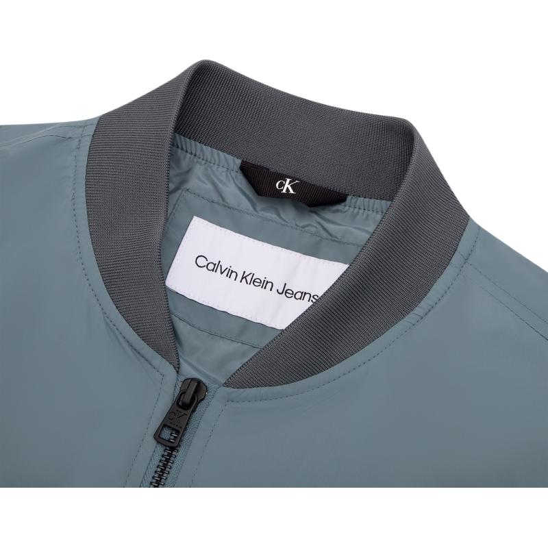 Calvin Klein Solid Color Logo Embroidered Square Label Baseball Collar Zip Jacket Men Jackets Gray Green J323578-1