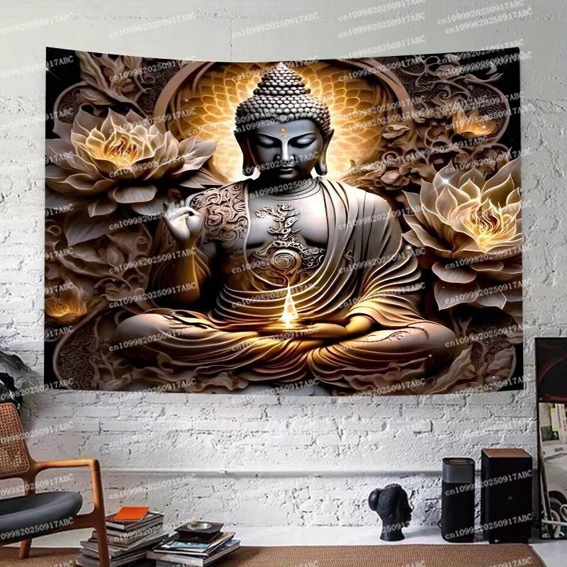 Big Buddha Tapestry Lotus Yoga Meditation Tapestry Dark Home Tapestry Lotus Suitable for Bedroom Living Room Backdrops Cloth