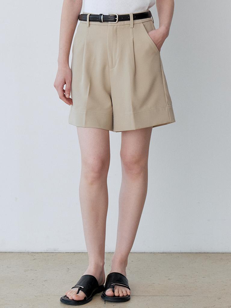 LE STUDIO Part-Length Wide Shorts + Belt Set (Be)