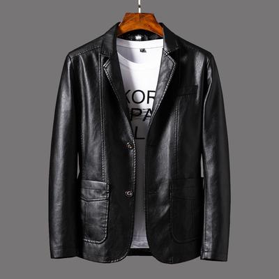 Herren Lederjacken Revers Business Lederjacken Männer Pu Blazer Koreanischer Stil Slim Fashion Ledermantel