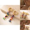 Colorful Plated Copper Earrings With Natural Stones Trendy Geometric Design For Women