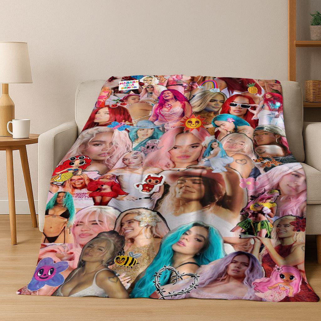 3D Karol G Singer Carolina G Art Flannel Blanket,Cozy Soft Throw Blanket for Home Bedroom Bed Sofa Picnic Office Cover Gift