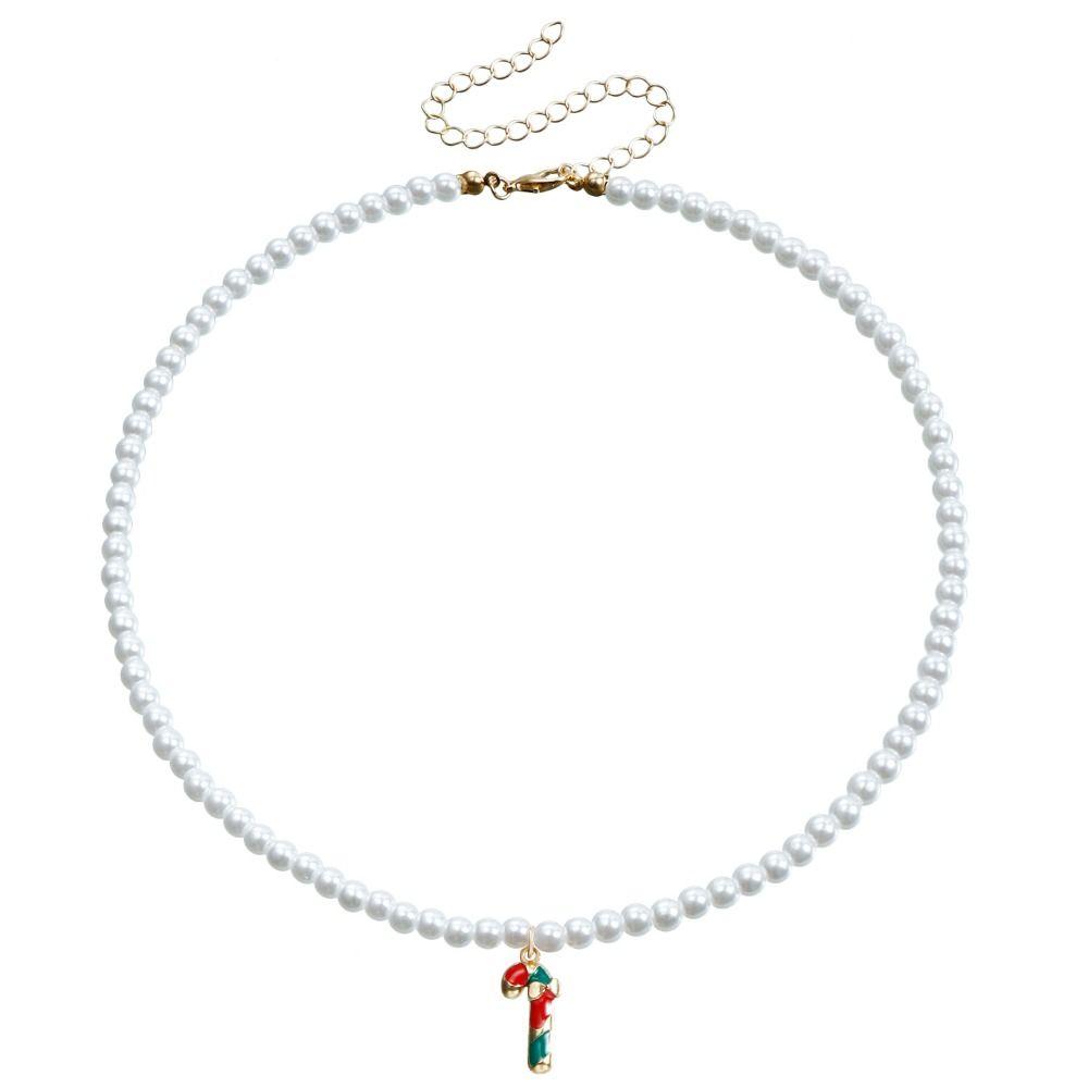 Cartoon Christmas Necklace Clavicle Chain Cartoon Pendant Choker Vintage Pearl Chain Girl