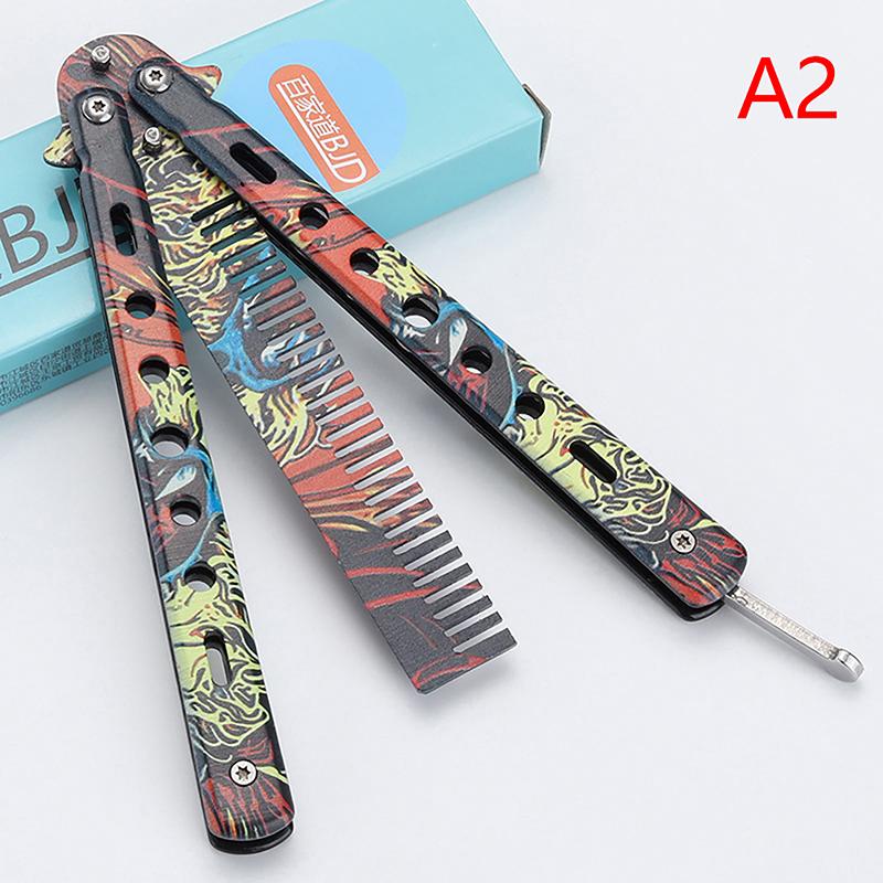 1Pcs Stainless Steel Butterfly Knife Comb Beard Moustache Brush Foldable Comb Salon Hairdressing Styling Tool