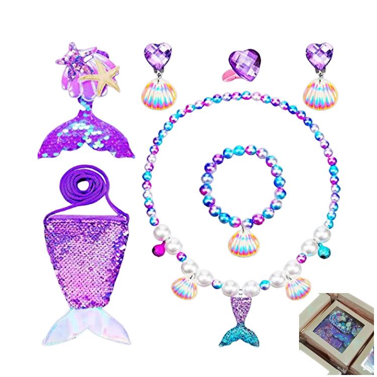 Pearl Necklace and Bracelet Set for Girls - Mermaid Theme Kids' Jewelry Accessories