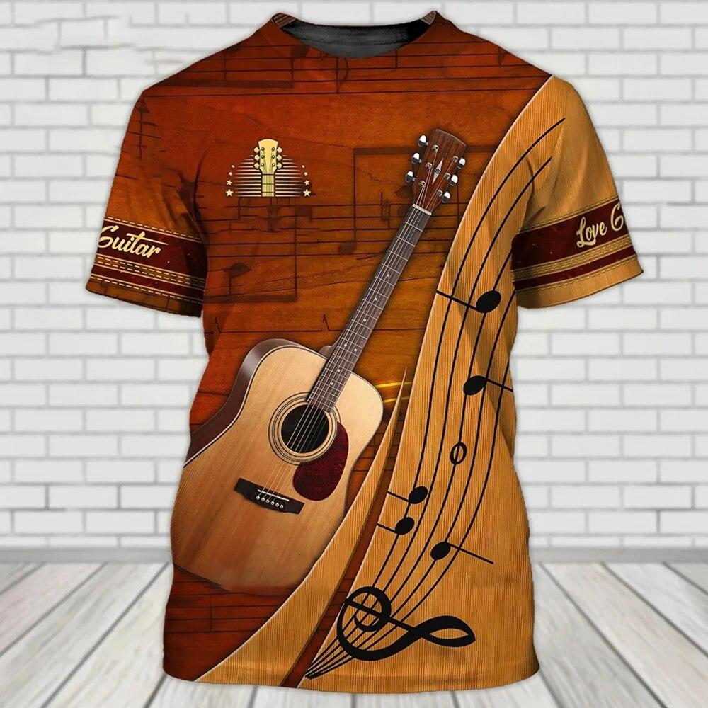3D tištěný vzor kytarového nástroje s krátkým rukávem 2023 Nové pánské tričko Móda Street Harajuku Neutrální tričko Ležérní Zábava Top