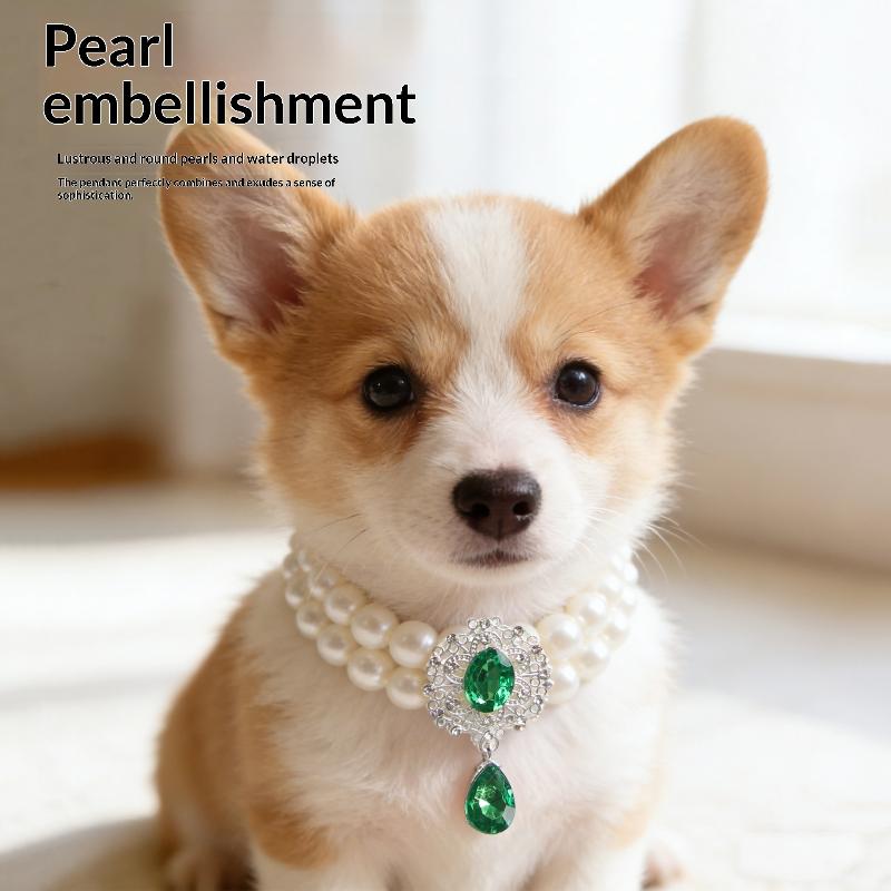 Fashionable Double-Layer Pearl Pet Necklace Cute Exquisite Cat Dog Collar Adjustable Necklace Decoration Pet Supplie Accessories