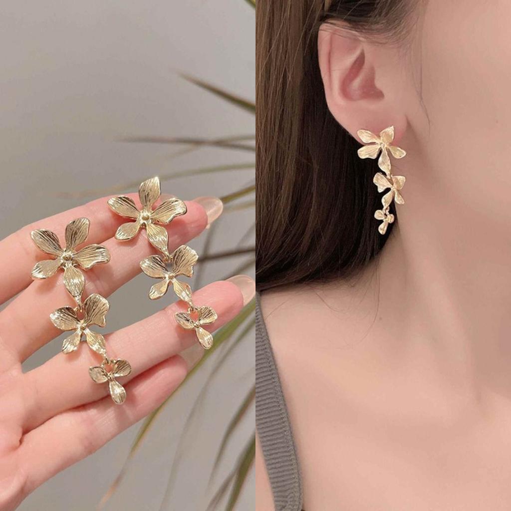 Folded Flower Petals Fringed Stud Earrings Retro Personality Earrings Ins Niche Design Sense Earrings Women