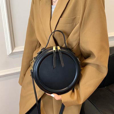 Solid Color Crossbody Bag For Women Round Small Handbag Women Fashion Designer Bags Leather Shoulder Bag Female Zipper Purses