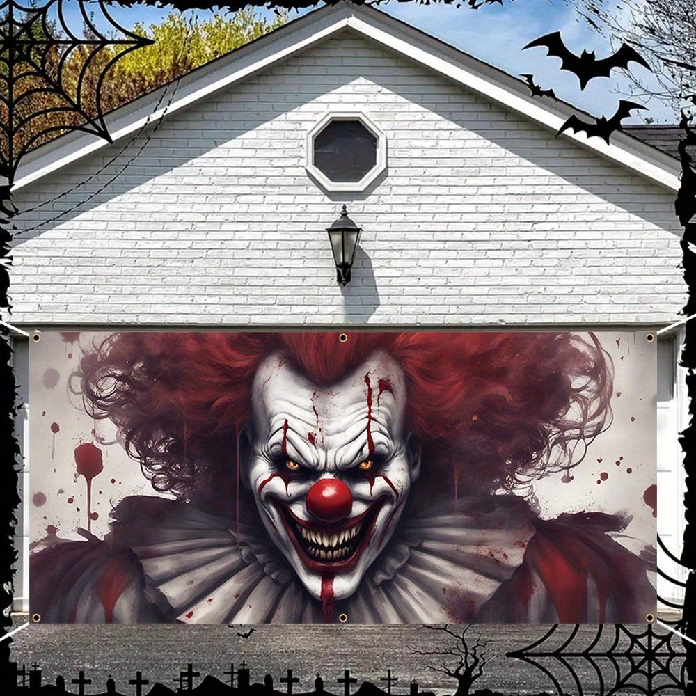 1pc2D Flat Halloween Theme Garage Door Background Cloth Banner - Horror Bloody clown,Halloween Decoration,no Power Required——sjs