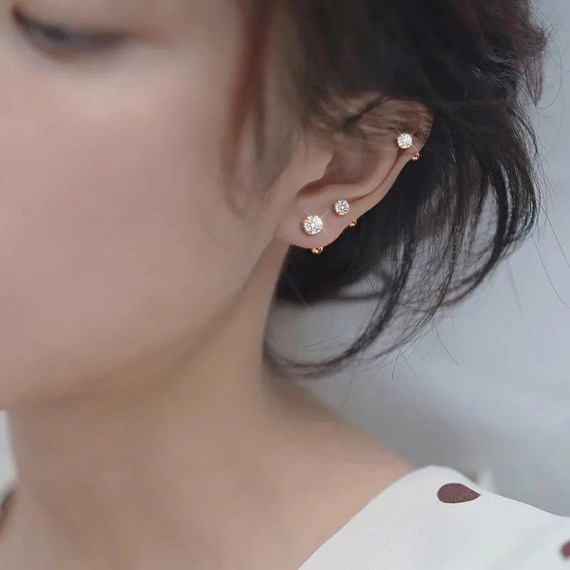 High Quality 3mm 4mm 5mm Little Zircon Stud Earrings for Women Exquisite Silver Color Stainless Steel Piercing Earring Jewelry