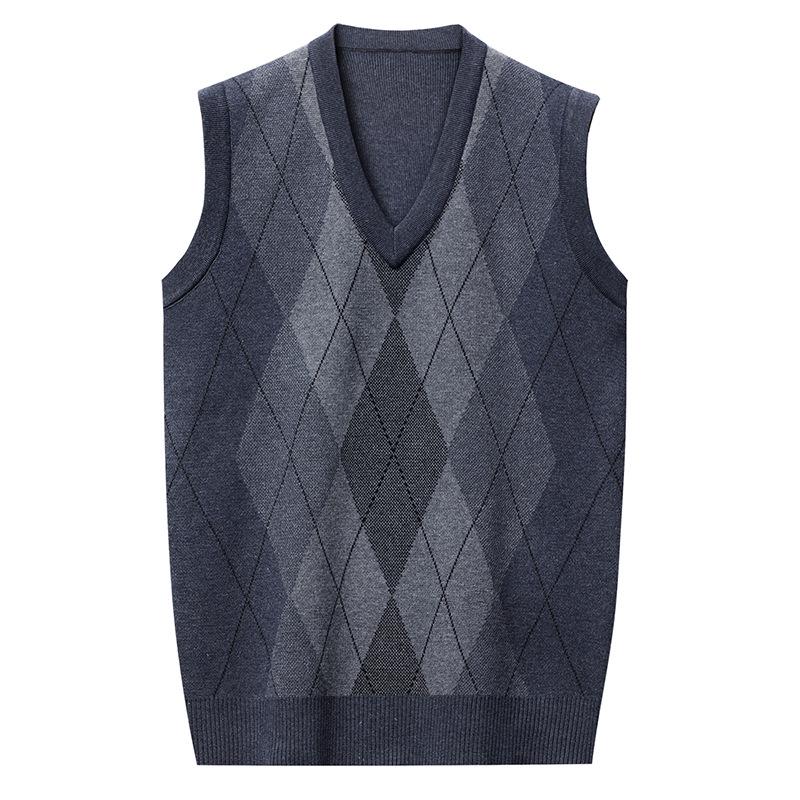 Men's Winter Sleeveless Plaid Knit Sweater Vest - Thick & Warm, Middle-aged Casual Style