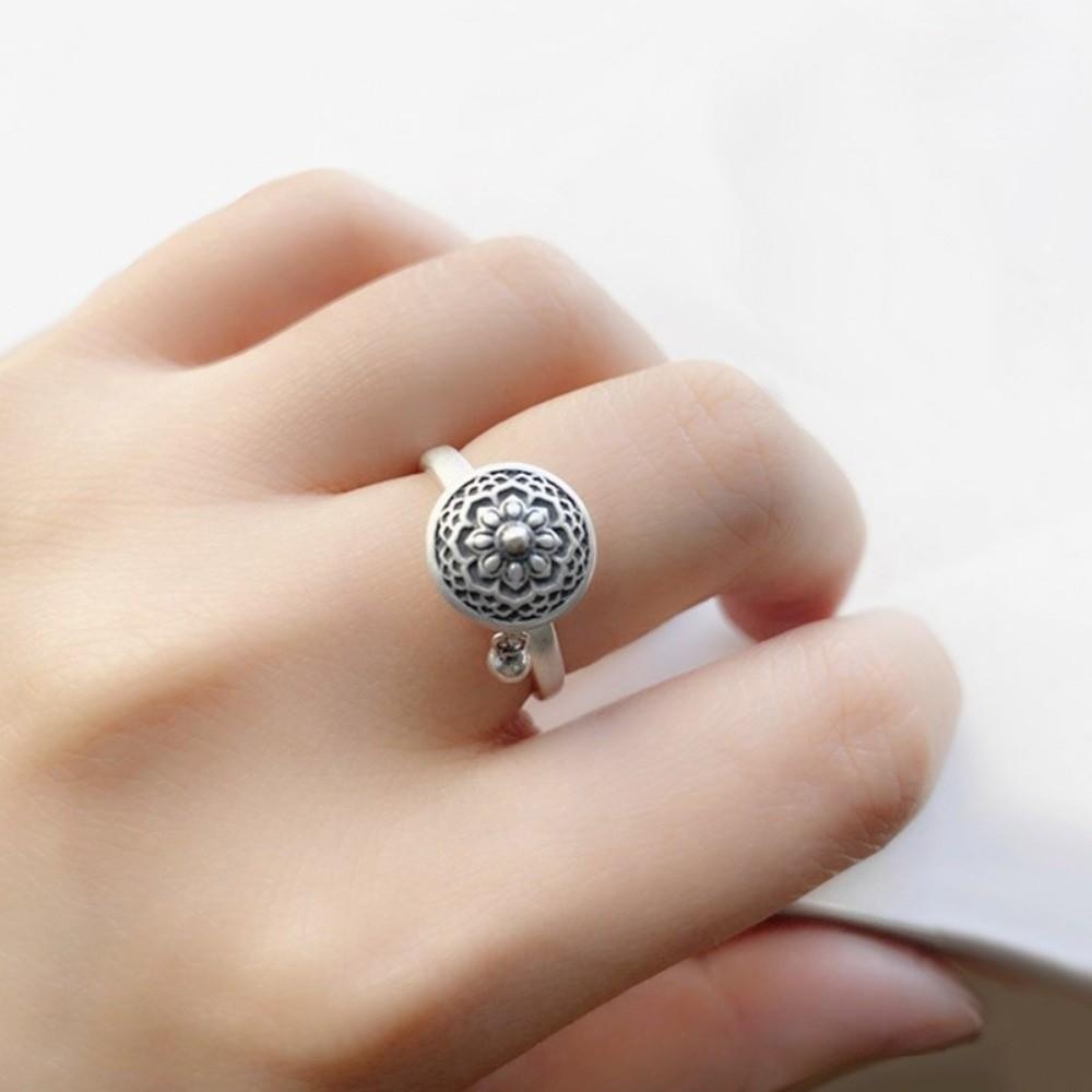 Tibetan Rotatable Spinner Ring Open Flower Fortune Wealth Ring Adjustable Ethnic Style Vintage Ring Women