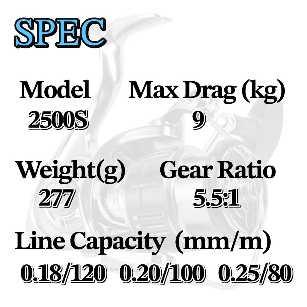 Spinning Reel Weight Max Drag Force Gear Ratio BB Ball Suitable for Multiple Fish Saltwater Available In Various Sizes from 1000 To 5000 Fi's+7 2500S