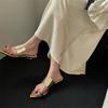 French retro toe slippers women's summer wear 2025 new pointed niche one-word drag toe metal buckle sandals