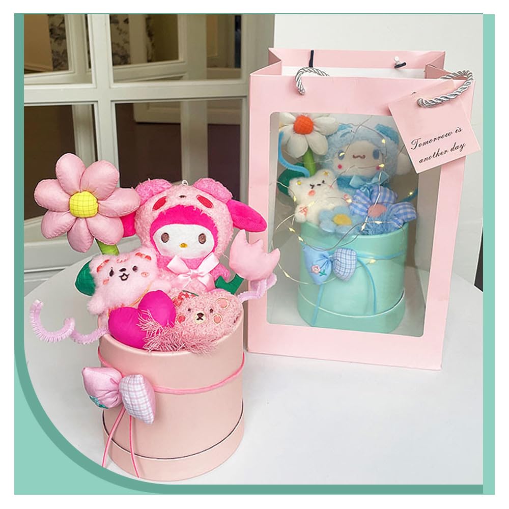 Sanrio Flower Cute Plush Popular Creative Decorative Everlasting Artificial Gift with Message Get Well Entrance Recitals Light Greeting Bouquet,