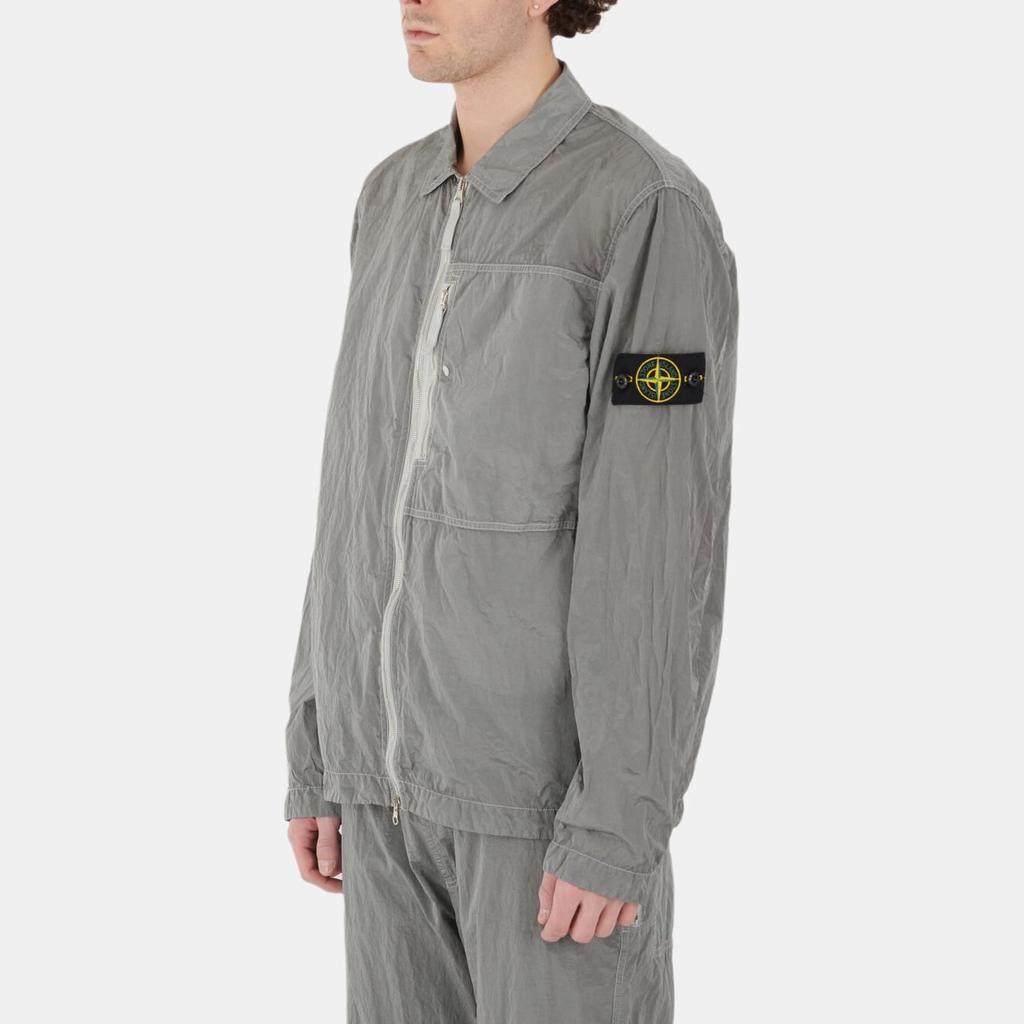 STONE ISLAND Ss25 Nylon Metal Solid Logo Patch Zip Long Sleeve Jacket Men Jackets Silver-Gray K1S1512000-05S0019-V0061