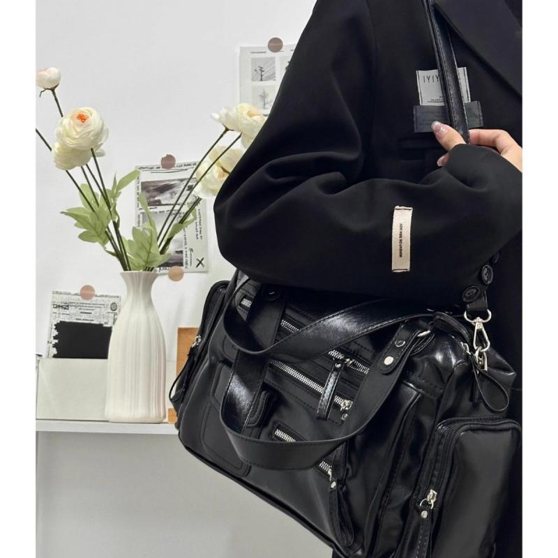 New Punk Style Black Large Capacity Tote Bag, Shoulder Crossbody Handbag for Women, Unique Design