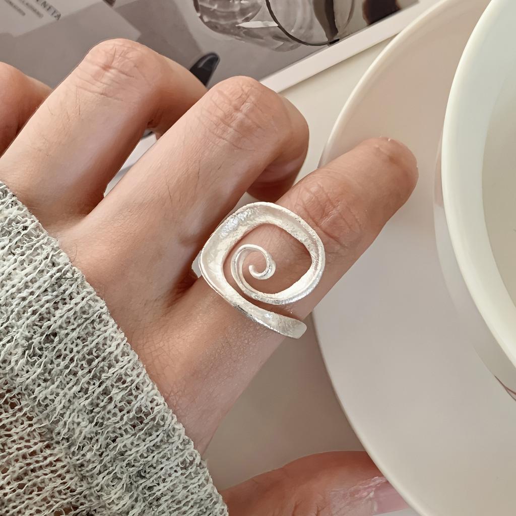 PANJBJ 925 Silver Frosting Geometry Ring for Women Wide Texture Versatile Handmade Ins Jewelry Gift