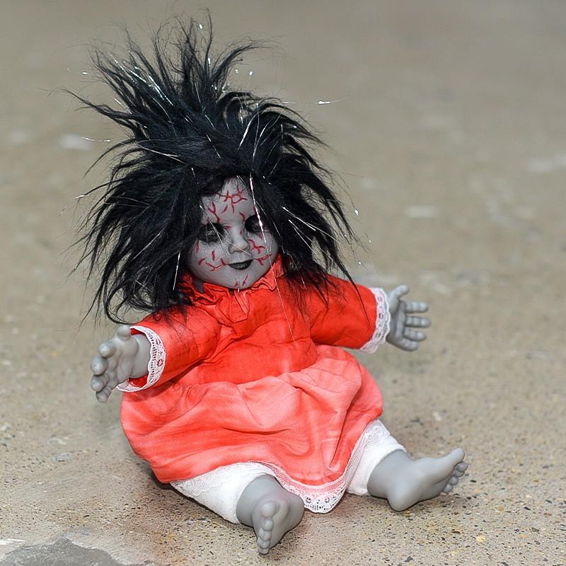 Halloween Scary Sitting Ghost Doll With Motion Sensor LED Light Sound Effect Party Decor