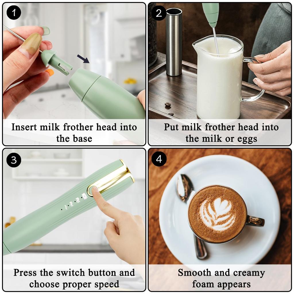 Hand Mixer Milk Frother for Coffee Matcha Handheld Foam Maker Electric Whisk Drink Mixer Rechargeable Egg Beater With Stand