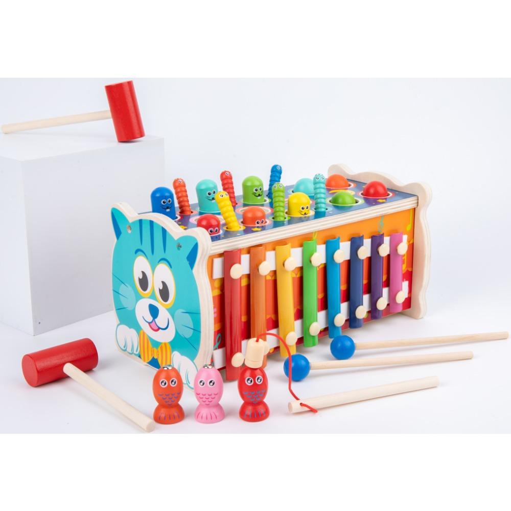 Children's wooden cartoon whack-a-mole percussion piling table Boys and girls percussion table Early education educational wooden toys